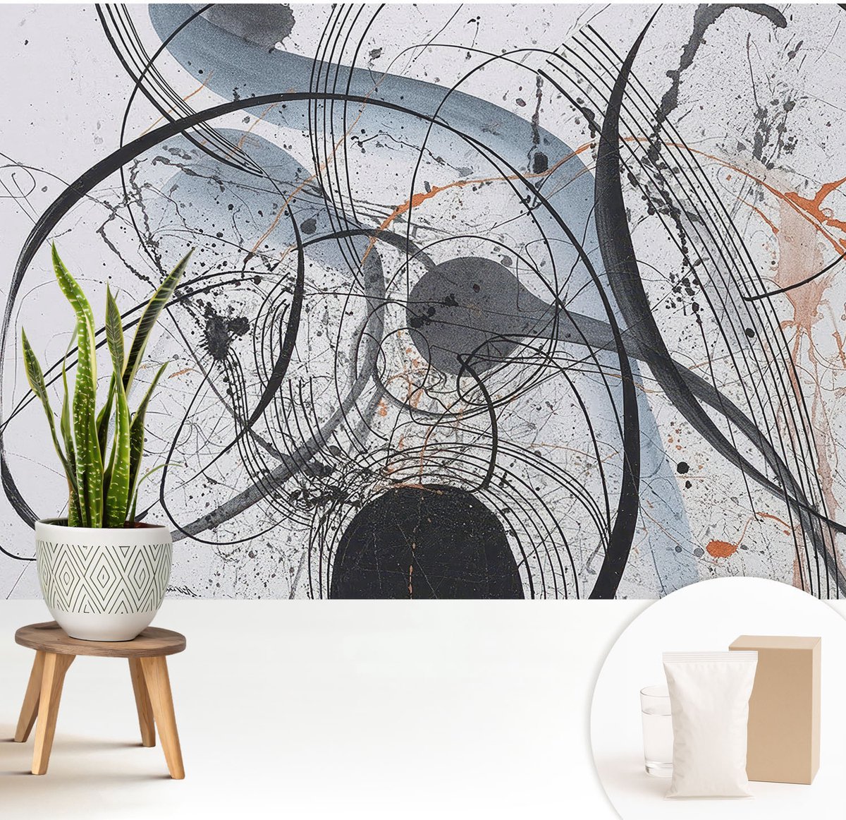 Wallfluent Fotobehang - Wit Vliesbehang - 208x146 cm - Expressieve Abstractie Muurschildering - Slaapkamer behang Abstractie - Fotobehang Vlies - Slaapkamer behang