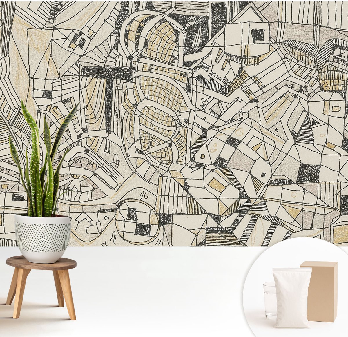 Wallfluent Fotobehang - Zwart Vliesbehang - 208x146 cm - Geometrische Abstractie Fotobehang Vlies - Hal behang Abstractie - Muurschildering - Hal behang