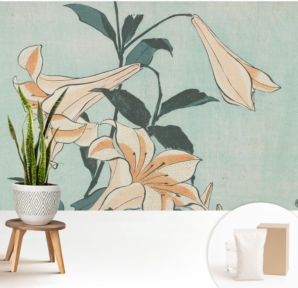 Wallfluent Fotobehang - Zwart Vliesbehang - 208x146 cm - Delicate Lelies Fotobehang Vlies - Woonkamer behang Bloemen En Planten - Muurschildering - Woonkamer behang