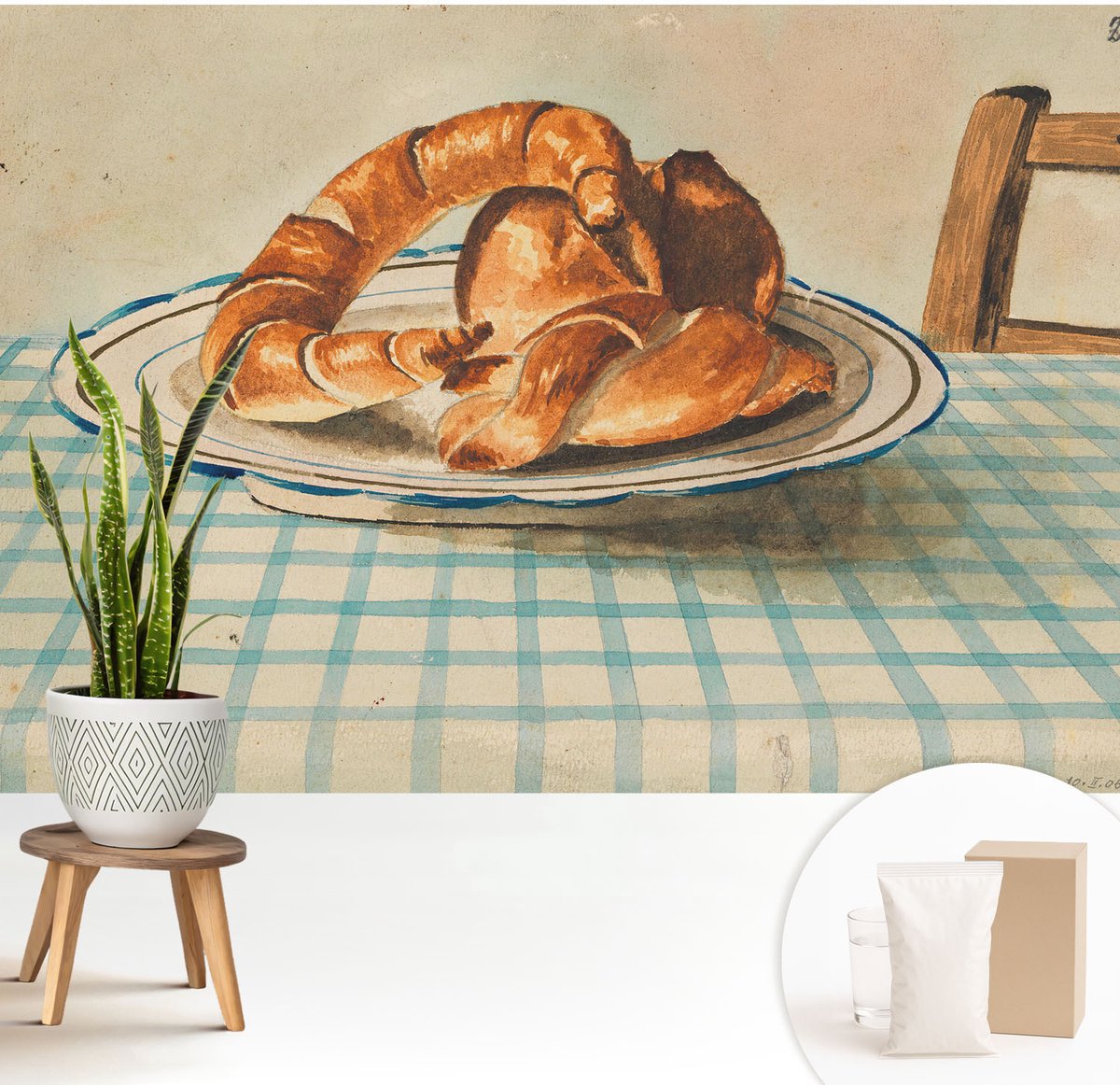 Wallfluent Fotobehang - Bruin Vliesbehang - 208x146 cm - Keukengebakken Producten Fotobehang Vlies - Hal behang Voedsel - Muurschildering - Woonkamer behang