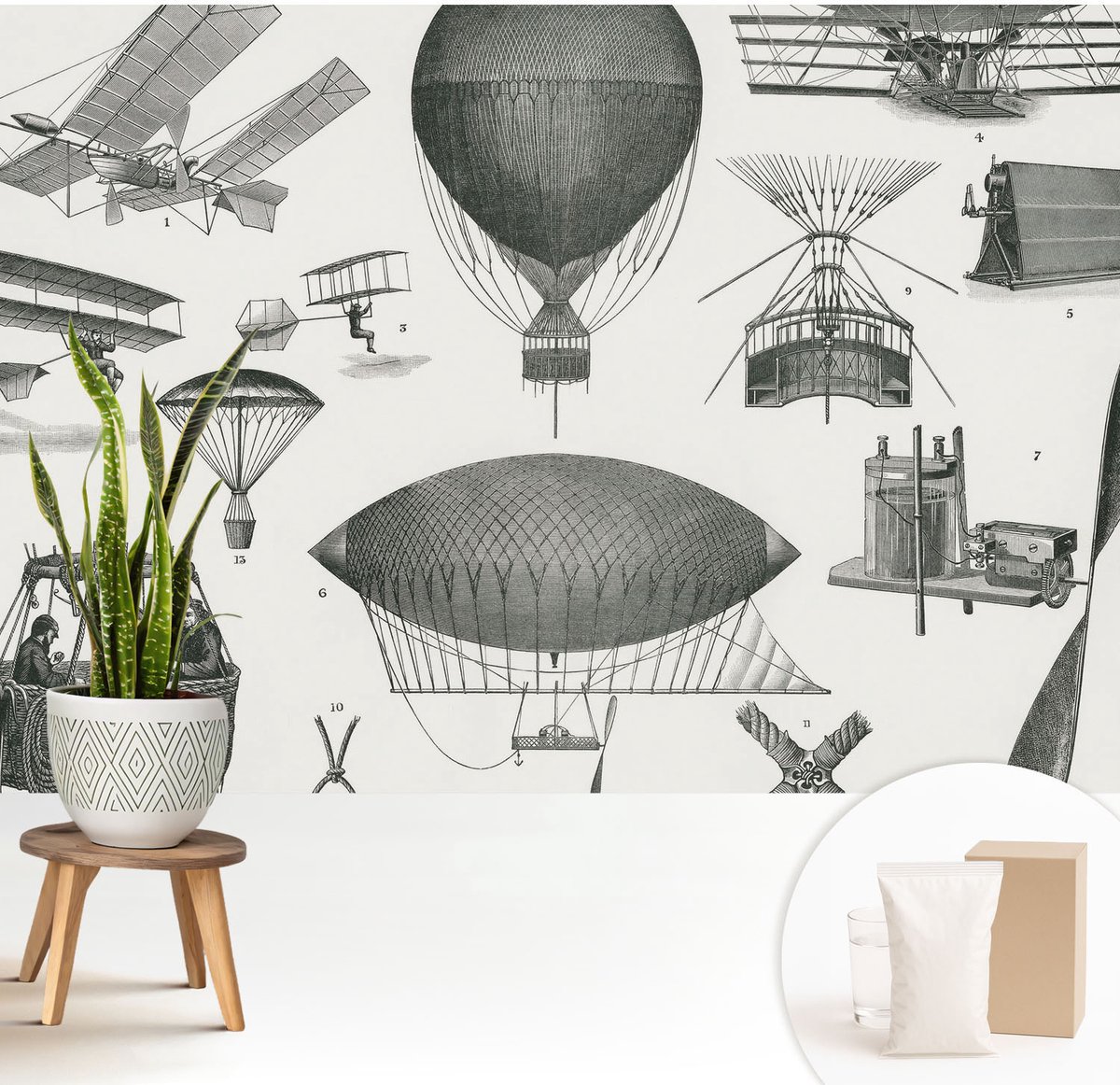 Wallfluent Fotobehang - Zwart Vliesbehang - 208x146 cm - Geschiedenis Van De Luchtvaart Muurschildering - Slaapkamer behang Deel - Fotobehang Vlies - Slaapkamer behang