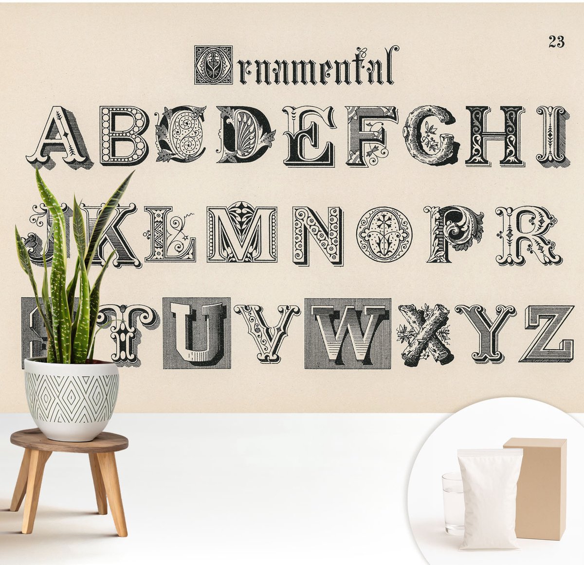Wallfluent Fotobehang - Grijs Vliesbehang - 208x146 cm - Decoratieve Letters Muurschildering - Gang behang Teksten - Fotobehang Vlies - Slaapkamer behang
