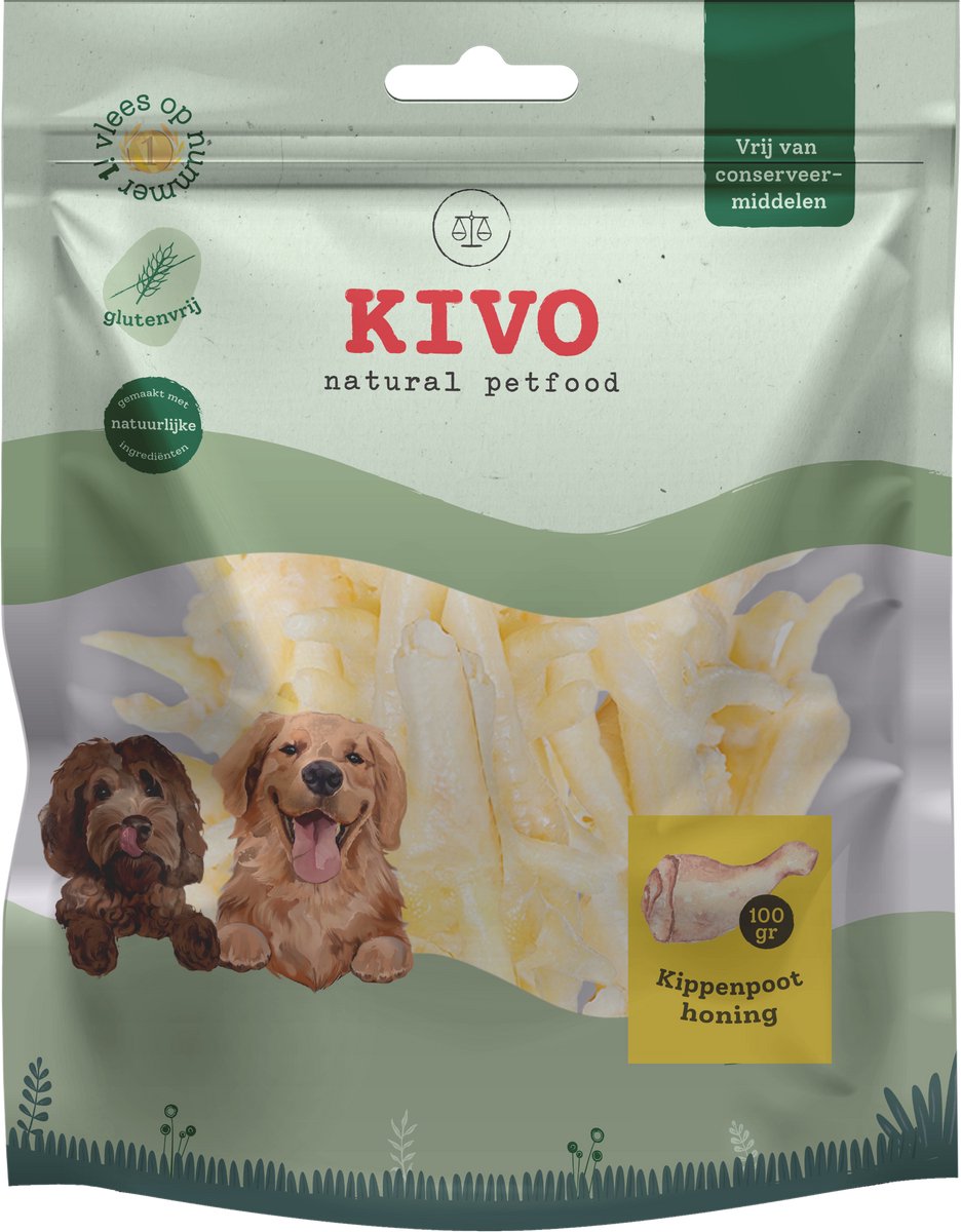 Kivo Petfood Hondensnack Kippenpoot honing 2 zakken x 100 gram - Graanvrij en Glutenvrij
