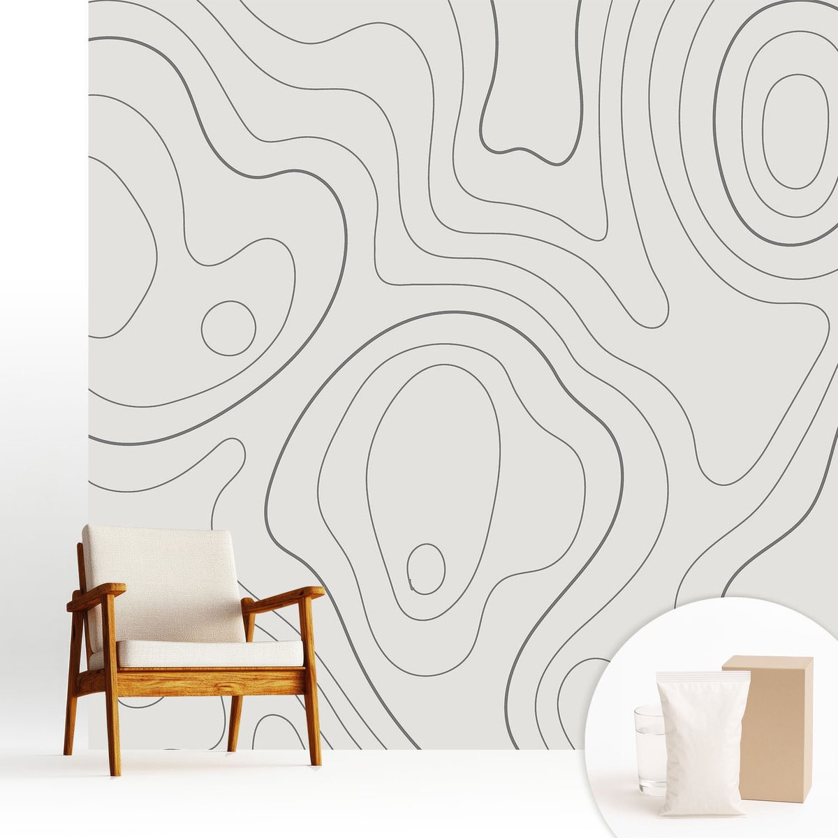 Wallfluent Fotobehang - Wit Vliesbehang - 250x250 cm - Vloeistofleidingen Muurschildering - Gang behang Achtergronden En Patronen - Fotobehang Vlies - Slaapkamer behang