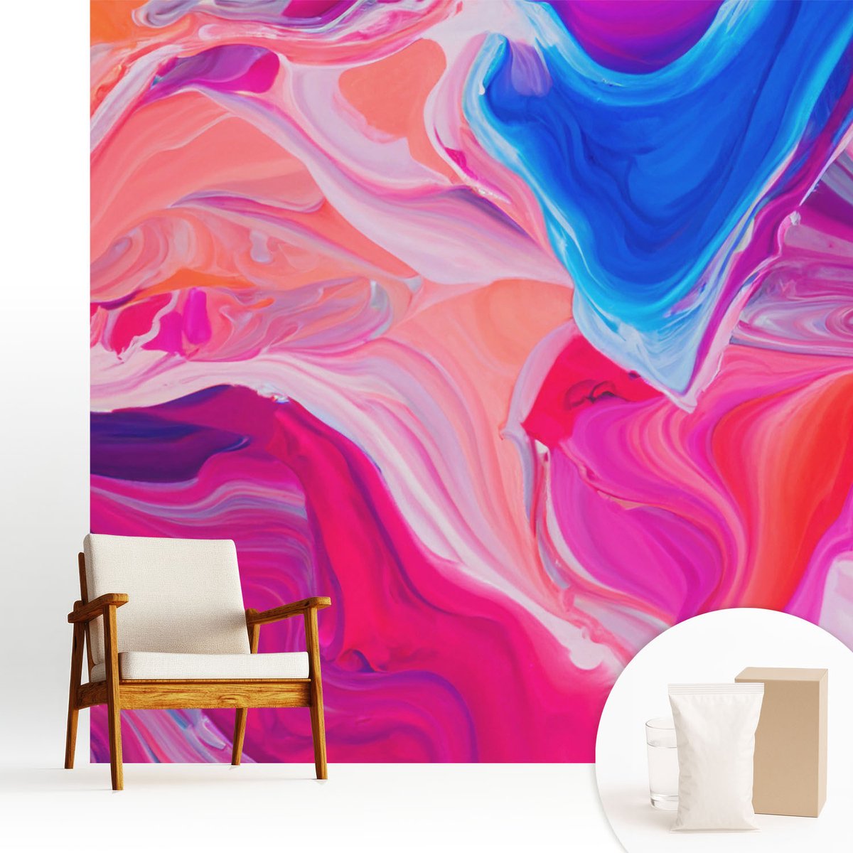 Wallfluent Fotobehang - Roze Vliesbehang - 250x250 cm - Vloeibare Golven Fotobehang Vlies - Woonkamer behang Abstractie - Muurschildering - Woonkamer behang