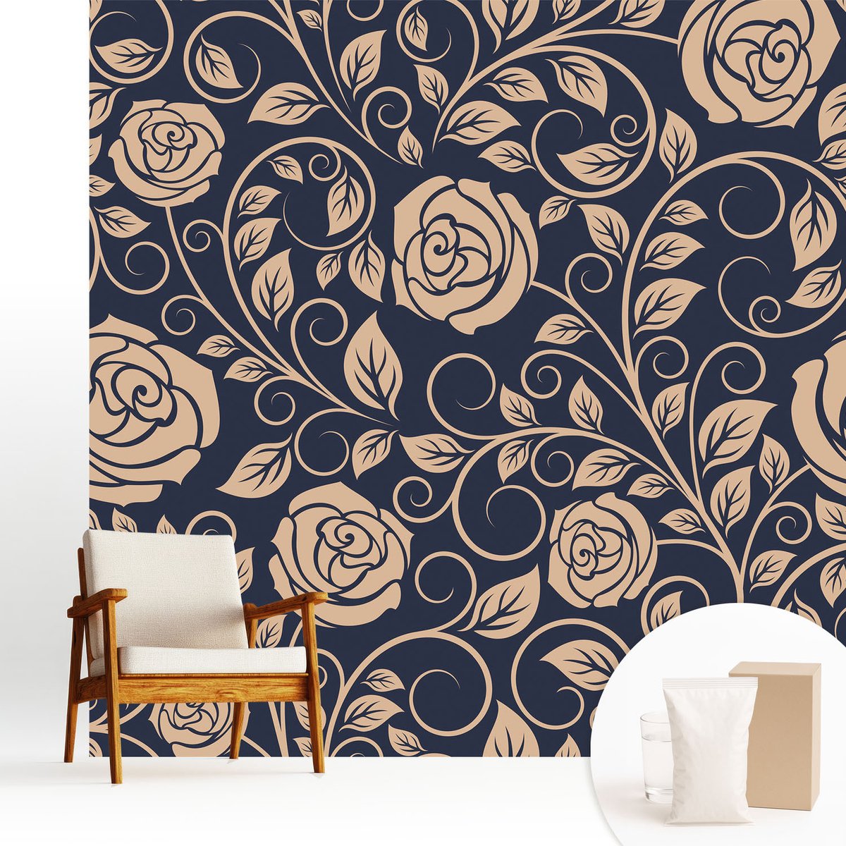 Wallfluent Fotobehang - Marine Vliesbehang - 250x250 cm - Romantische Bloemen Muurschildering - Gang behang Achtergronden En Patronen - Fotobehang Vlies - Gang behang