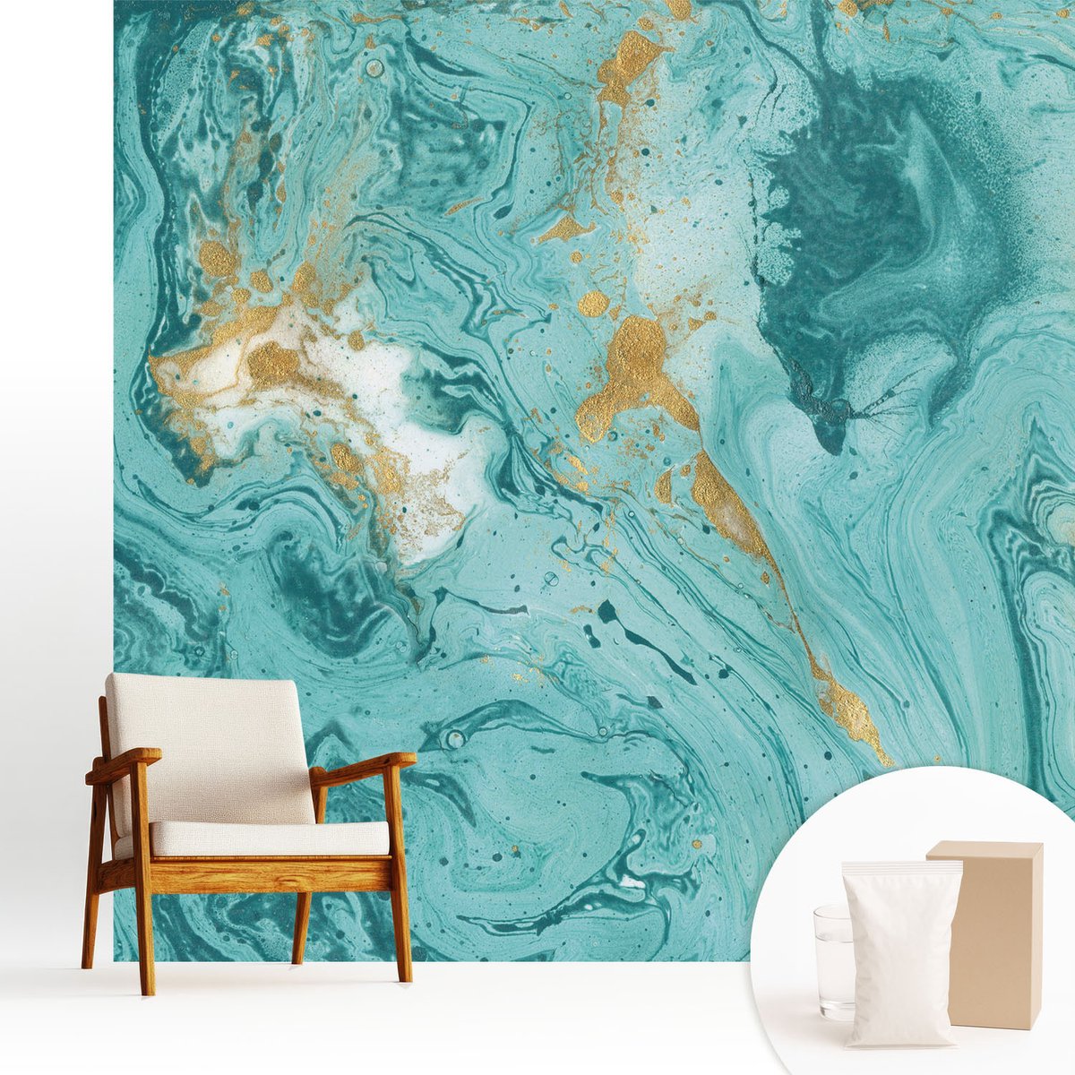 Wallfluent Fotobehang - Blauw Vliesbehang - 250x250 cm - Zeegolven Fotobehang Vlies - Woonkamer behang Abstractie - Muurschildering - Woonkamer behang
