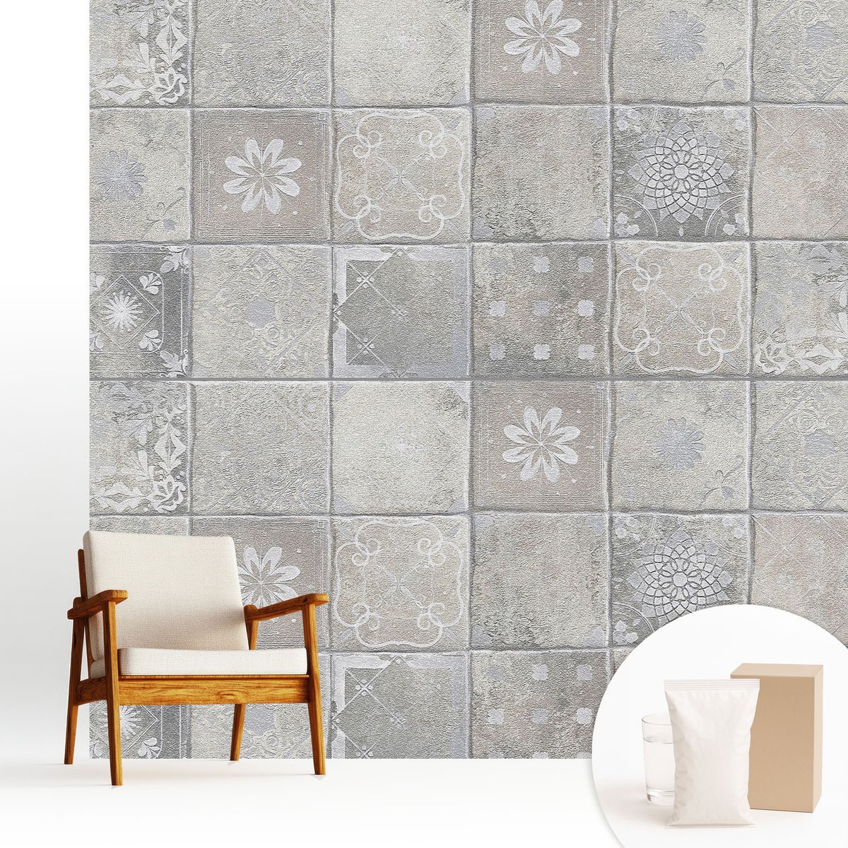 Wallfluent Fotobehang - Grijs Vliesbehang - 250x250 cm - Subtiele Patronen Fotobehang Vlies - Hal behang Texturen - Muurschildering - Woonkamer behang