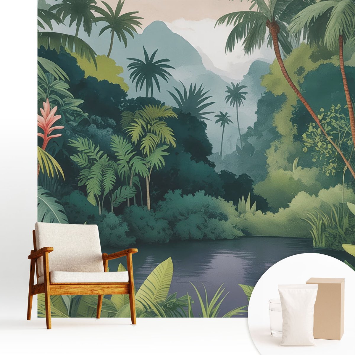 Wallfluent Fotobehang - Groente Vliesbehang - 250x250 cm - Exotisch Landschap Fotobehang Vlies - Hal behang Bloemen En Planten - Muurschildering - Woonkamer behang
