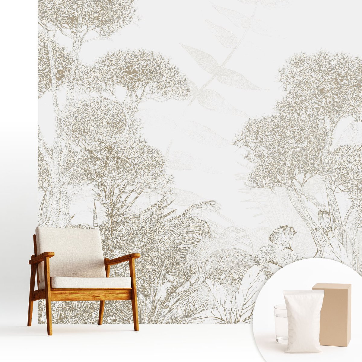 Wallfluent Fotobehang - Wit Vliesbehang - 250x250 cm - Tropische Vegetatie Fotobehang Vlies - Woonkamer behang Bloemen En Planten - Muurschildering - Woonkamer behang