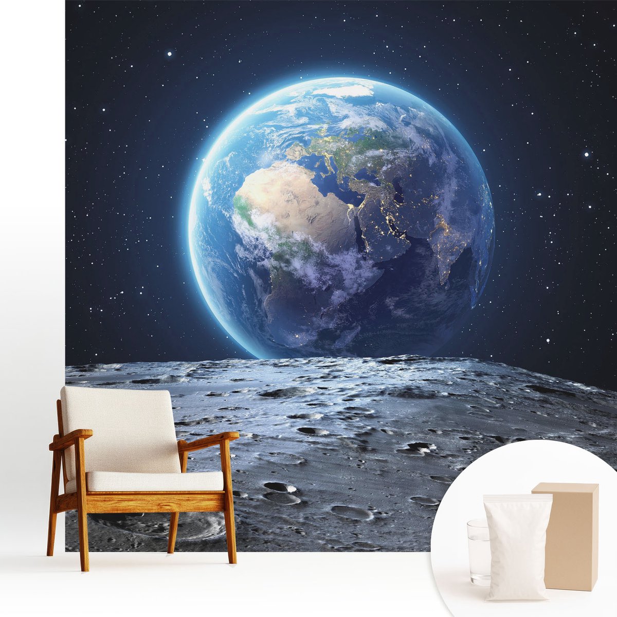 Wallfluent Fotobehang - Zwart Vliesbehang - 250x250 cm - Kosmisch Panorama Muurschildering - Gang behang Kosmos - Fotobehang Vlies - Slaapkamer behang