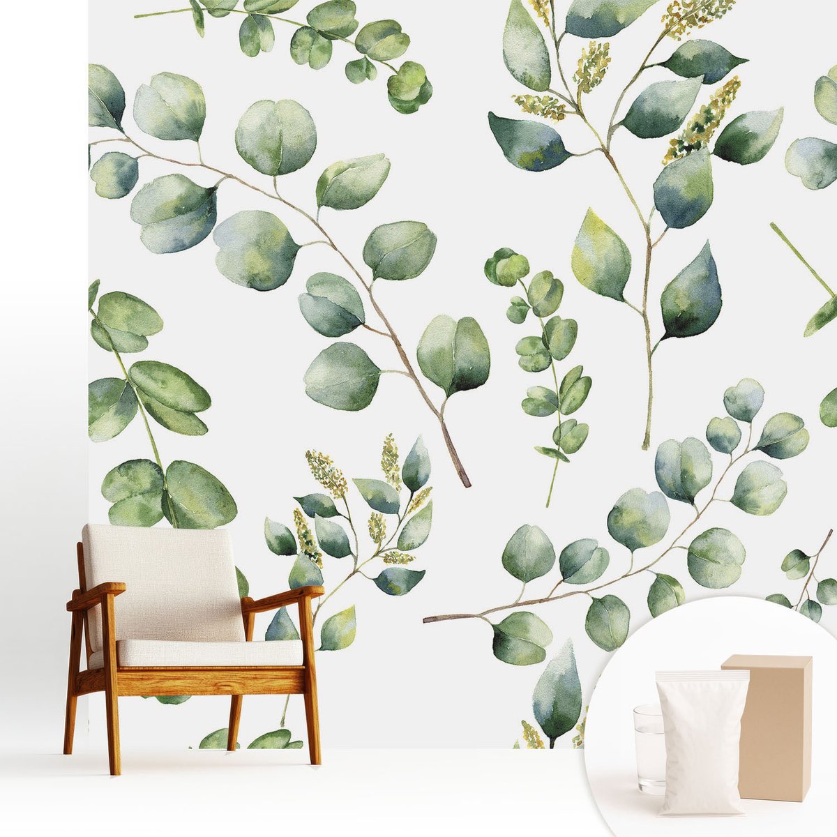 Wallfluent Fotobehang - Groente Vliesbehang - 250x250 cm - Groene Bladeren Fotobehang Vlies - Woonkamer behang Bloemen En Planten - Muurschildering - Woonkamer behang