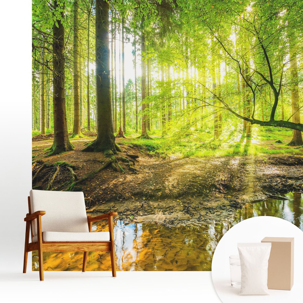 Wallfluent Fotobehang - Groente Vliesbehang - 250x250 cm - Groen Landschap Fotobehang Vlies - Hal behang Landschappen - Muurschildering - Woonkamer behang