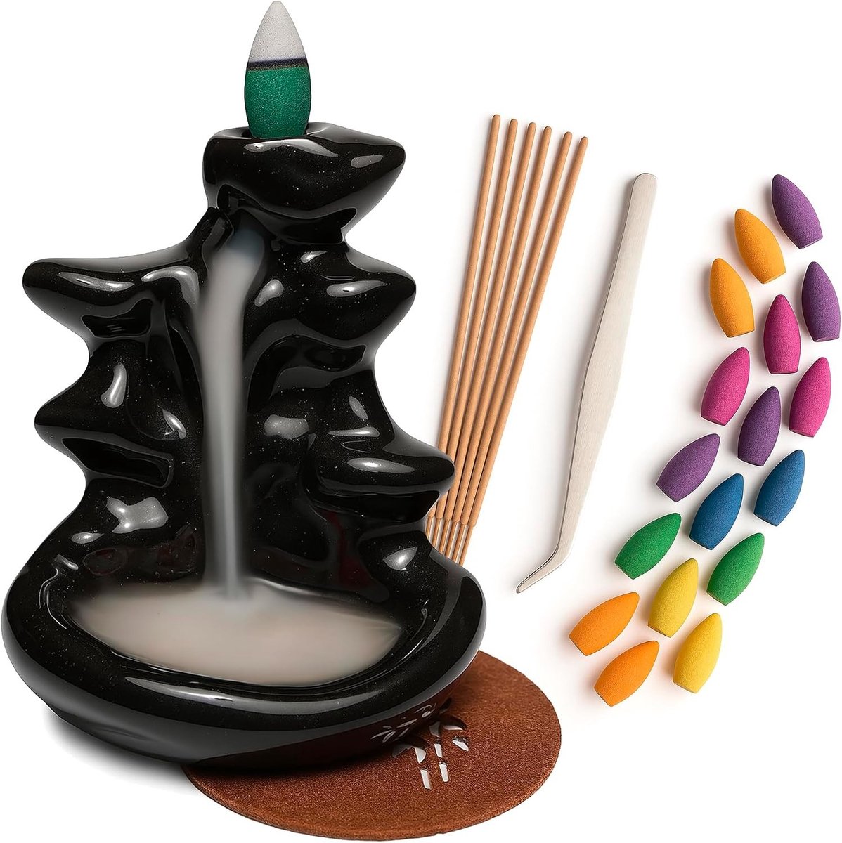 Wierookbrander - Wit - Handgemaakt Keramiek met Waterval-effect - Voor Meditatie en Ontspanning