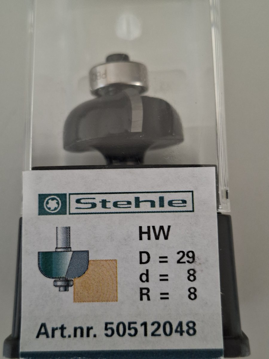 Stehle Hardmetaal Kwarthol Bovenfrees met aanlooplager Diameter = 29 Schacht = 8 Radius = 8