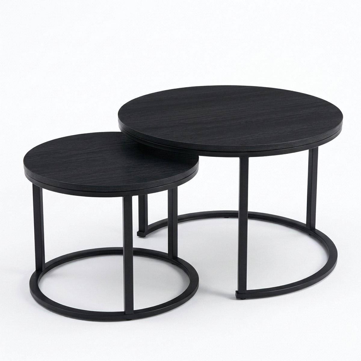 Salontafel Rond Set van 2 – Zwart Houtlook – Ø70 en Ø50 cm – Industrieel