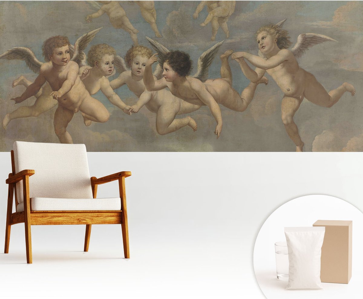 Wallfluent Fotobehang - Bruin Vliesbehang - 250x104 cm - Engelachtige Figuren Fotobehang Vlies - Woonkamer behang Deel - Muurschildering - Woonkamer behang