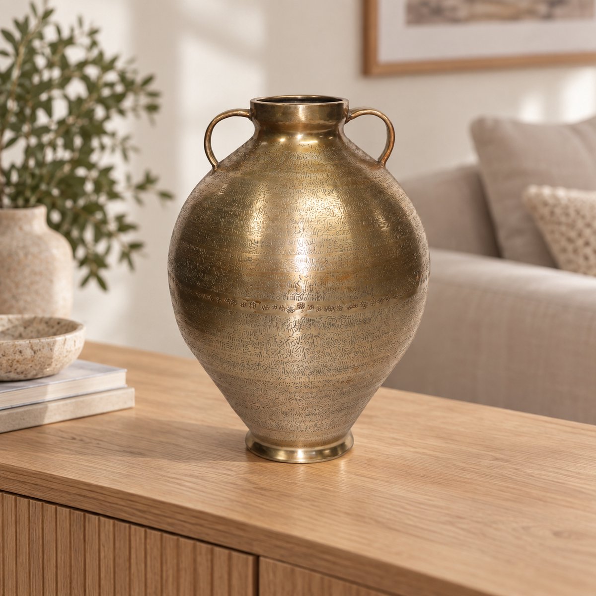Hoppa! Vaas - Met oren en smalle hals - Goud - 25 x 25 x 34 cm (B x D x H)