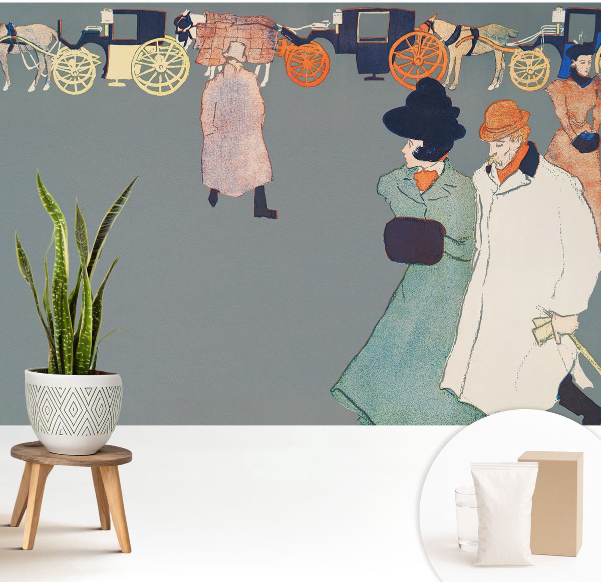 Wallfluent Fotobehang - Grijs Vliesbehang - 208x146 cm - Coach-Kostuums Fotobehang Vlies - Hal behang Mensen - Muurschildering - Woonkamer behang