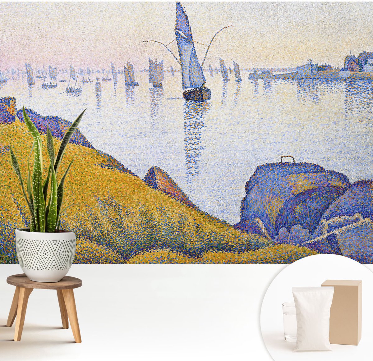 Wallfluent Fotobehang - Geel Vliesbehang - 208x146 cm - Zeilreflectie Muurschildering - Gang behang Deel - Fotobehang Vlies - Gang behang