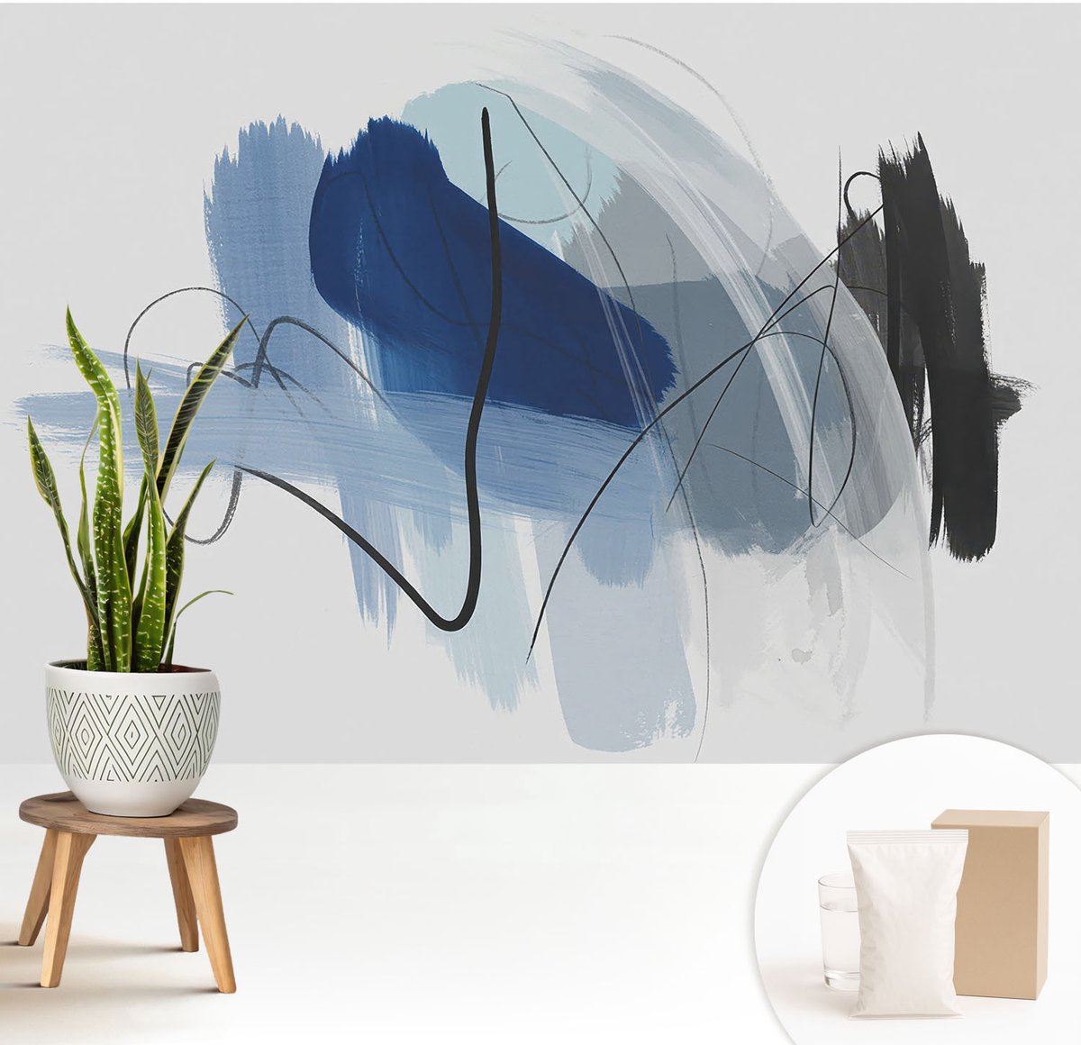 Wallfluent Fotobehang - Blauw Vliesbehang - 208x146 cm - Kleurrijke Abstracties Fotobehang Vlies - Woonkamer behang Abstractie - Muurschildering - Woonkamer behang