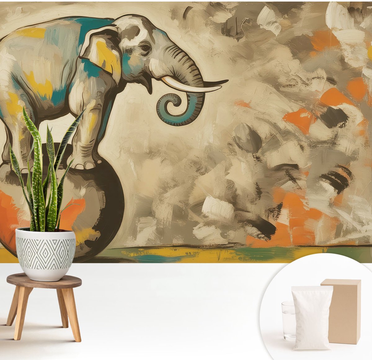 Wallfluent Fotobehang - Grijs Vliesbehang - 208x146 cm - Abstracte Olifant Muurschildering - Gang behang Deel - Fotobehang Vlies - Gang behang