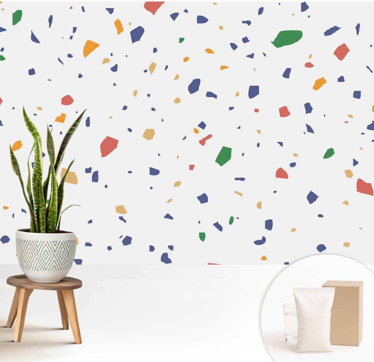 Wallfluent Fotobehang - Wit Vliesbehang - 208x146 cm - Regenboogstukjes Fotobehang Vlies - Woonkamer behang Achtergronden En Patronen - Muurschildering - Woonkamer behang