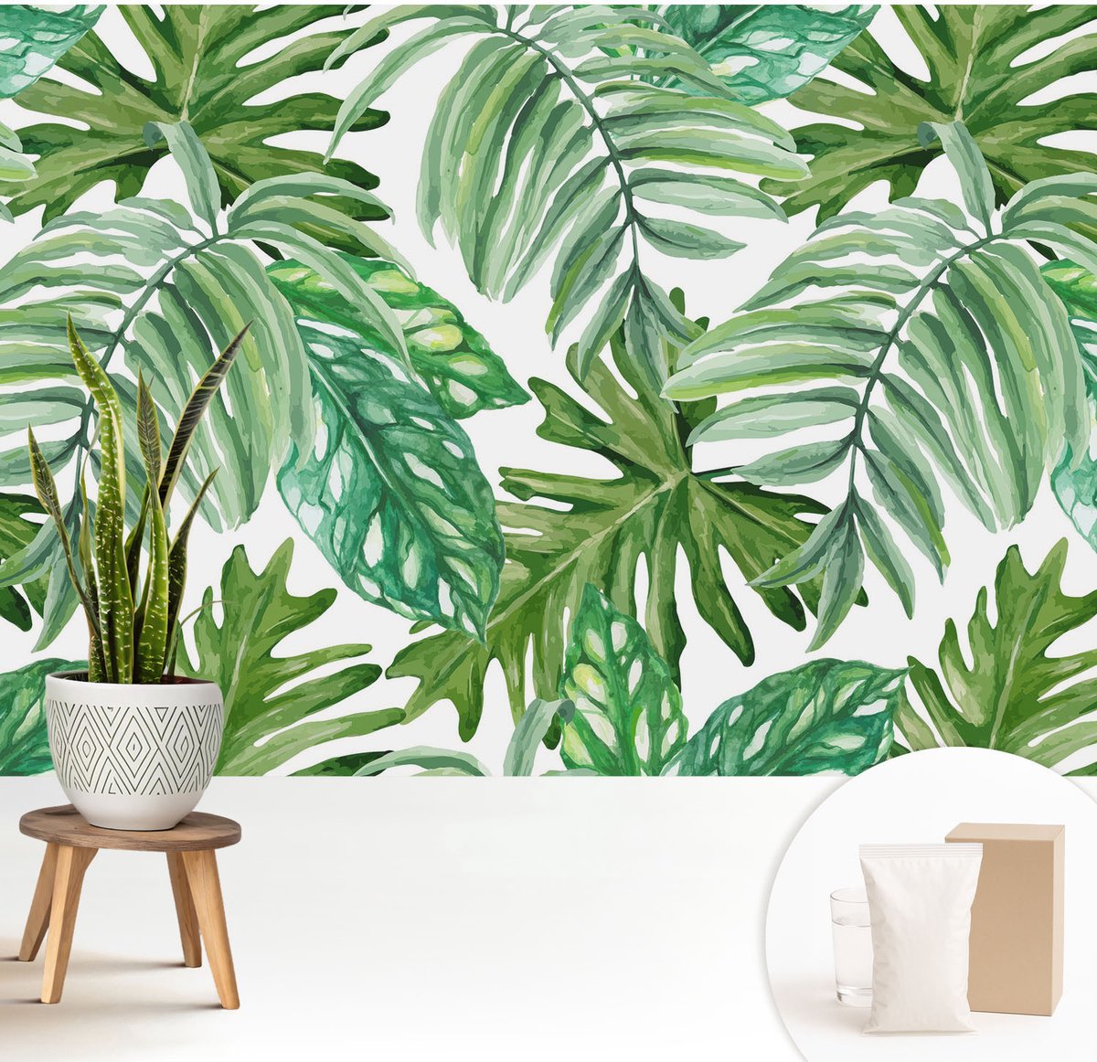 Wallfluent Fotobehang - Groente Vliesbehang - 208x146 cm - Exotische Bladeren Fotobehang Vlies - Woonkamer behang Bloemen En Planten - Muurschildering - Woonkamer behang
