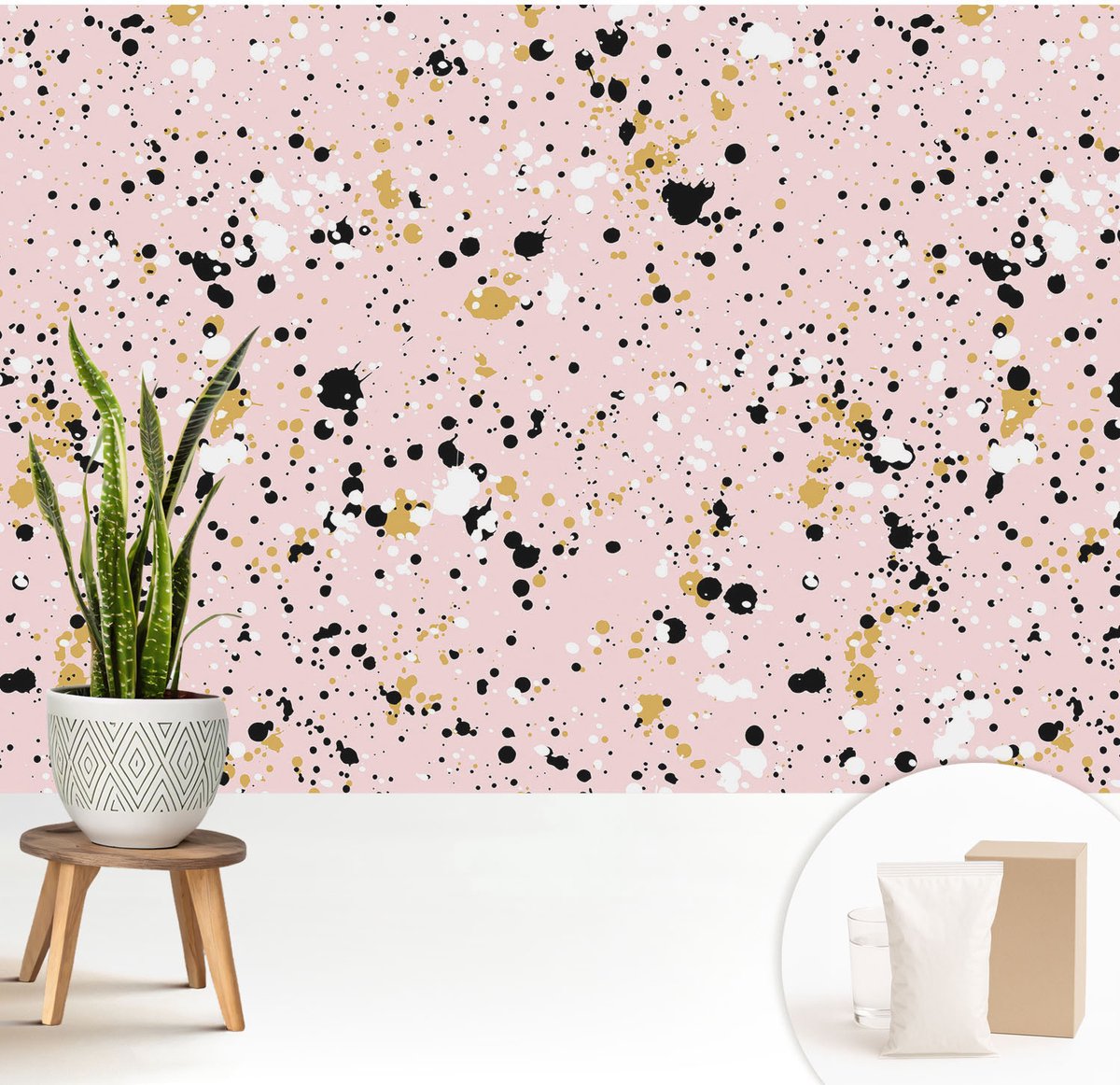 Wallfluent Fotobehang - Roze Vliesbehang - 208x146 cm - Artistieke Plekken Fotobehang Vlies - Woonkamer behang Abstractie - Muurschildering - Hal behang