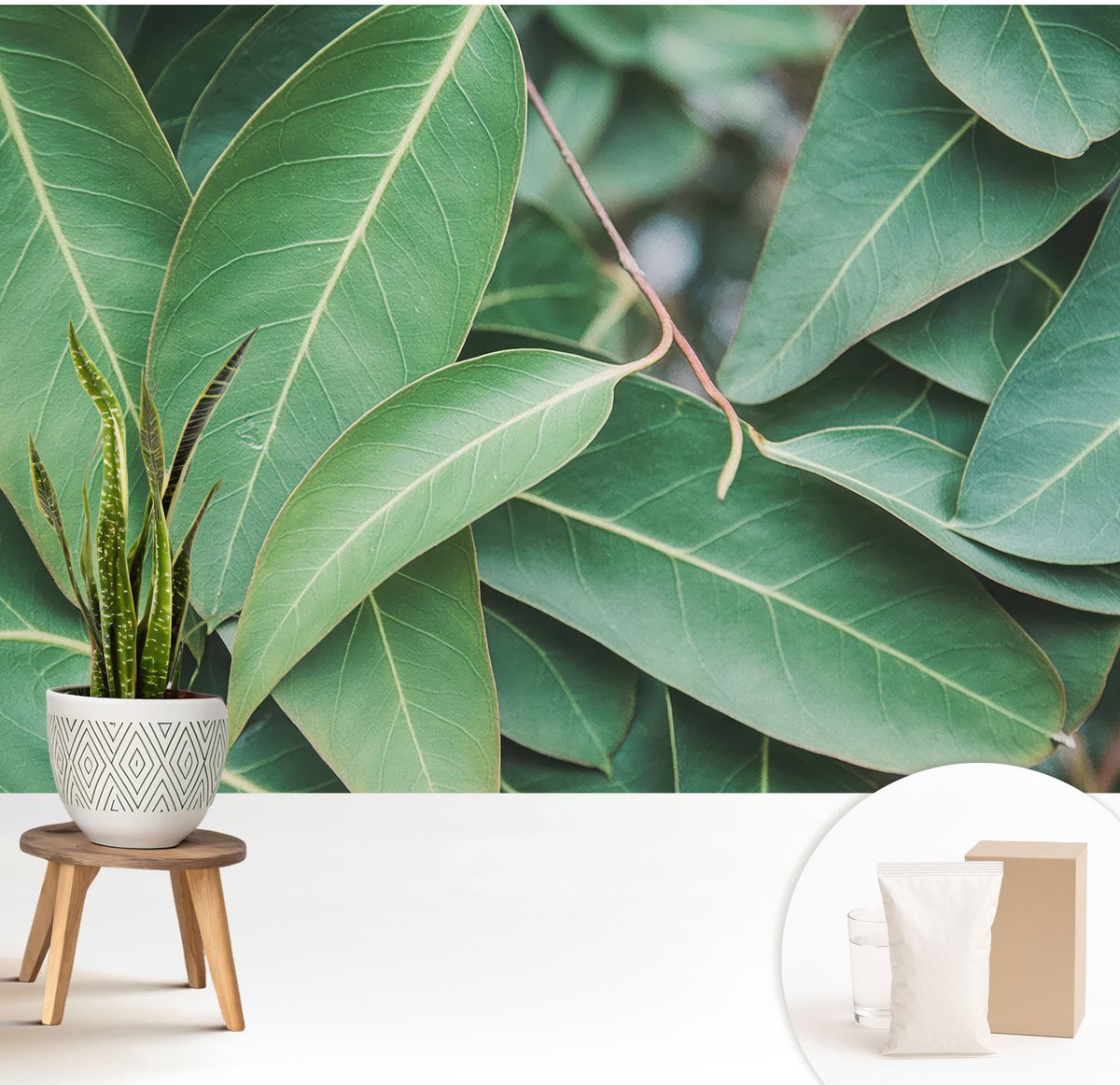 Wallfluent Fotobehang - Groente Vliesbehang - 208x146 cm - Groene Bladeren Fotobehang Vlies - Woonkamer behang Bloemen En Planten - Muurschildering - Woonkamer behang