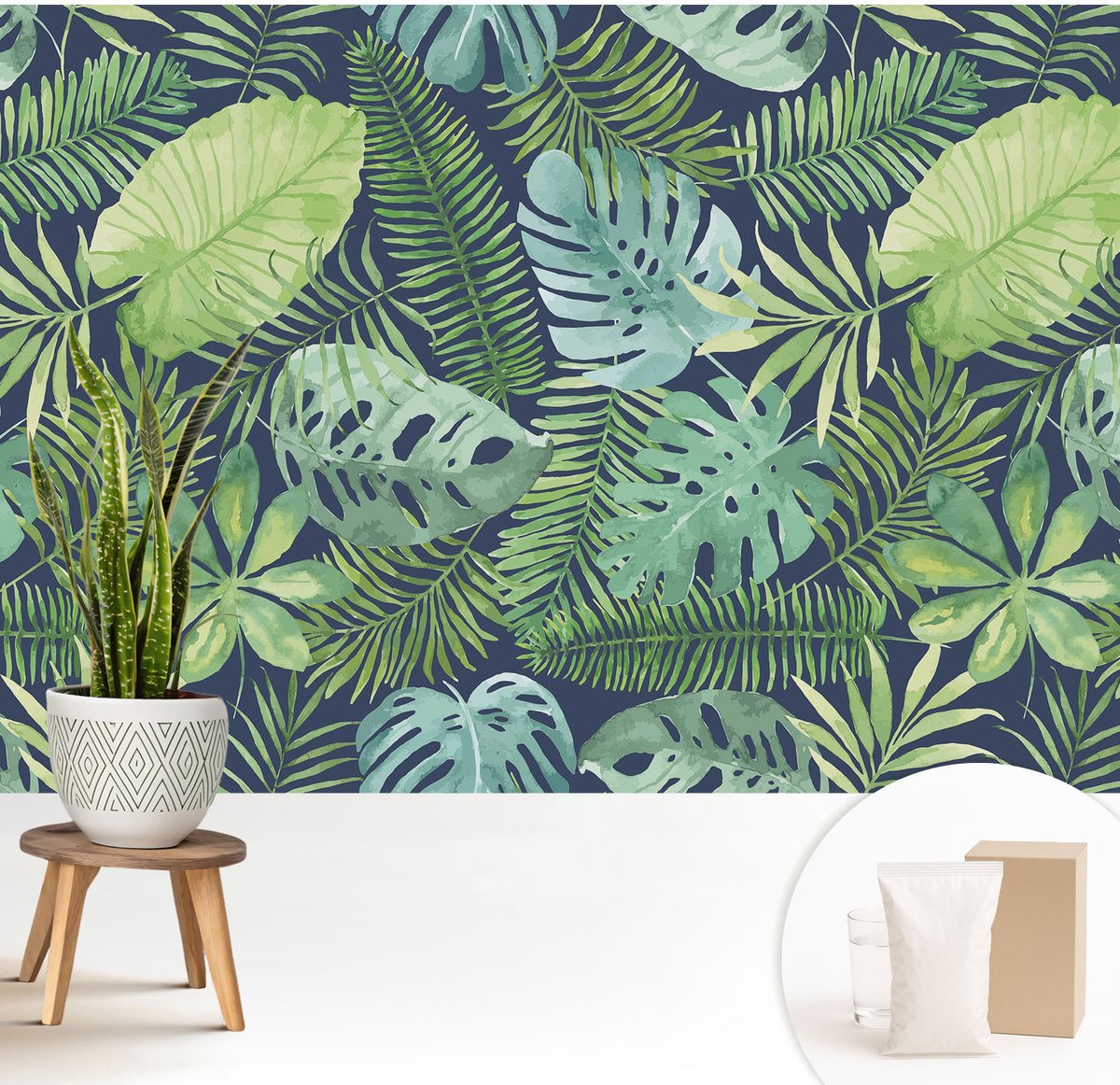 Wallfluent Fotobehang - Groente Vliesbehang - 208x146 cm - Tropische Bladeren Fotobehang Vlies - Woonkamer behang Bloemen En Planten - Muurschildering - Woonkamer behang