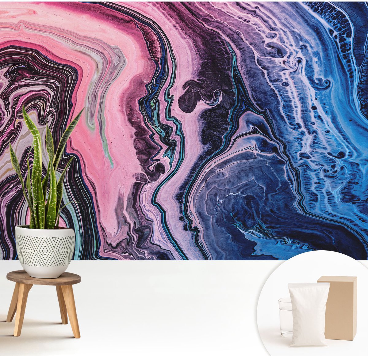Wallfluent Fotobehang - Roze Vliesbehang - 208x146 cm - Kleurrijke Wervelingen Fotobehang Vlies - Woonkamer behang Abstractie - Muurschildering - Woonkamer behang