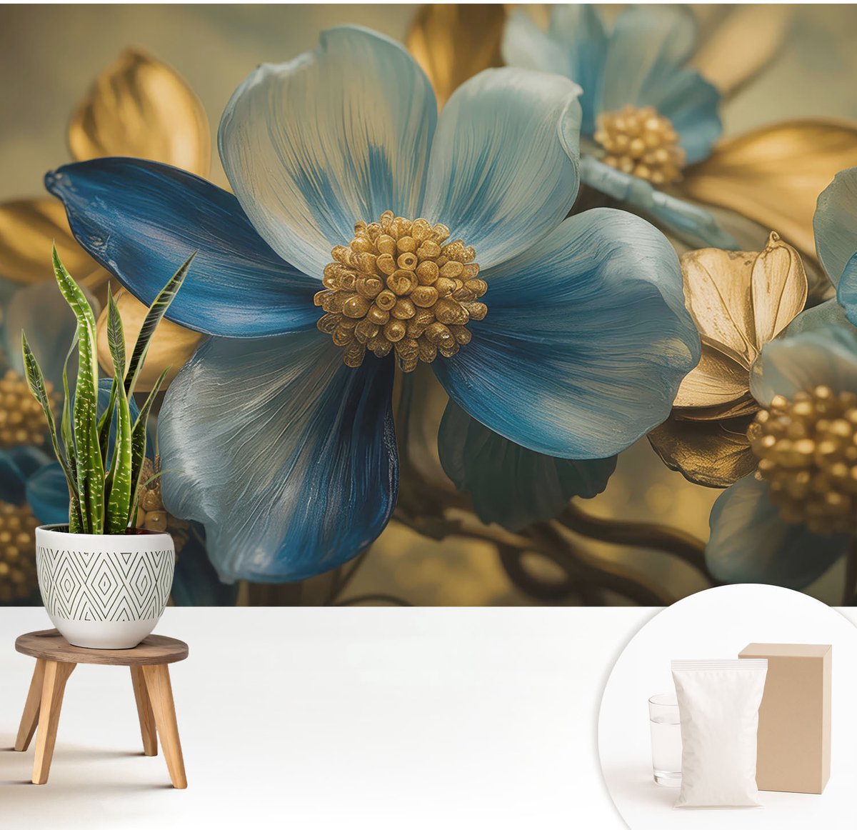Wallfluent Fotobehang - Wit Vliesbehang - 208x146 cm - Bloemarrangement Muurschildering - Slaapkamer behang Bloemen En Planten - Fotobehang Vlies - Slaapkamer behang