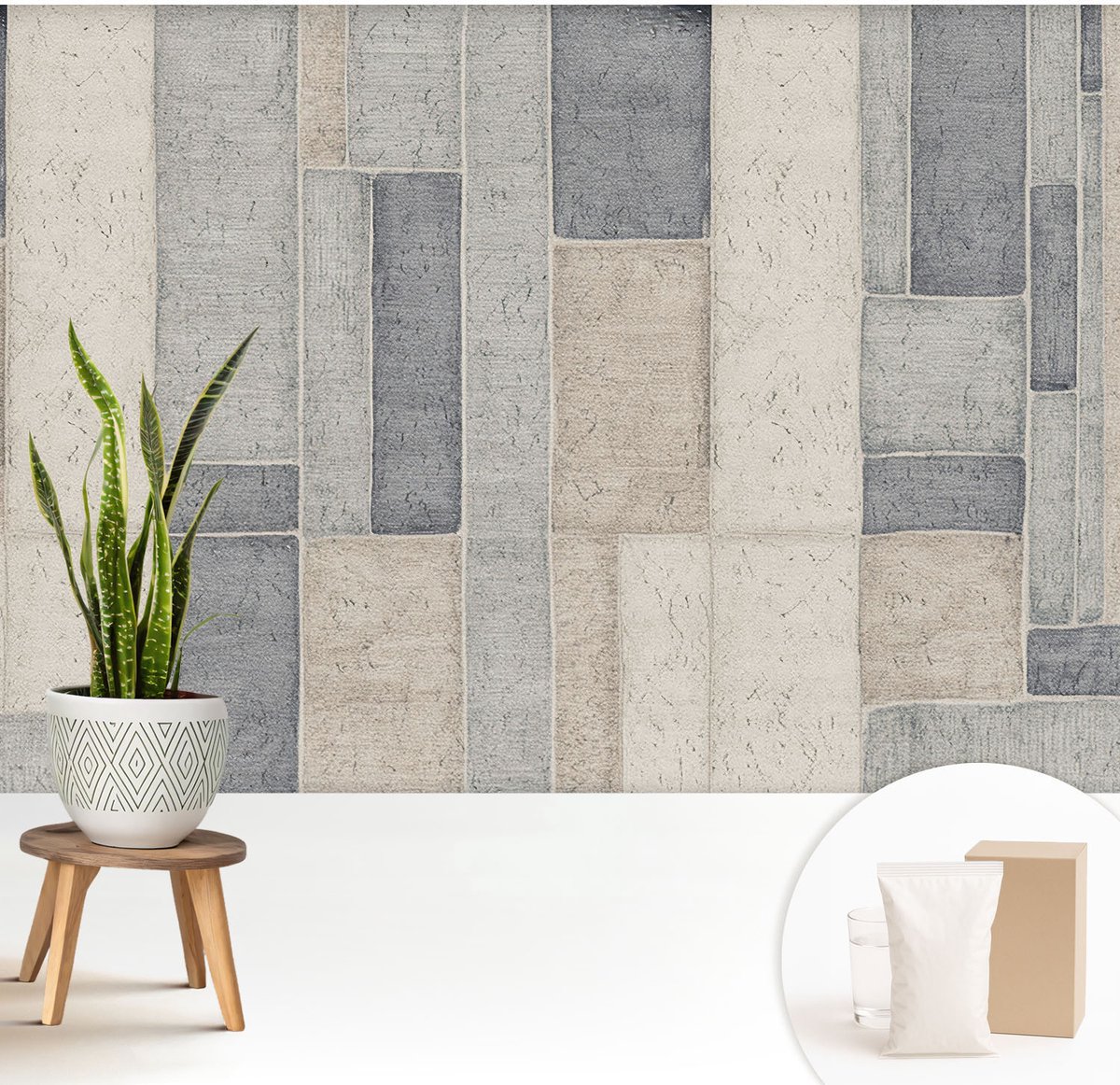 Wallfluent Fotobehang - Grijs Vliesbehang - 208x146 cm - Geometrische Mozaïek Fotobehang Vlies - Hal behang Achtergronden En Patronen - Muurschildering - Woonkamer behang