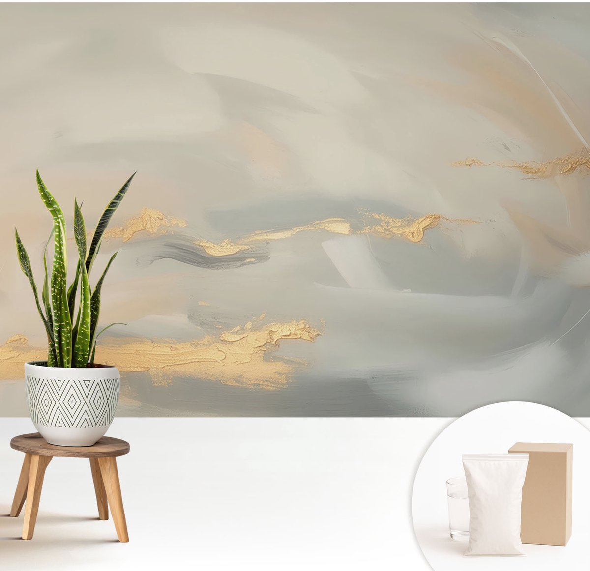 Wallfluent Fotobehang - Grijs Vliesbehang - 208x146 cm - Zachte Strepen Muurschildering - Slaapkamer behang Abstractie - Fotobehang Vlies - Slaapkamer behang