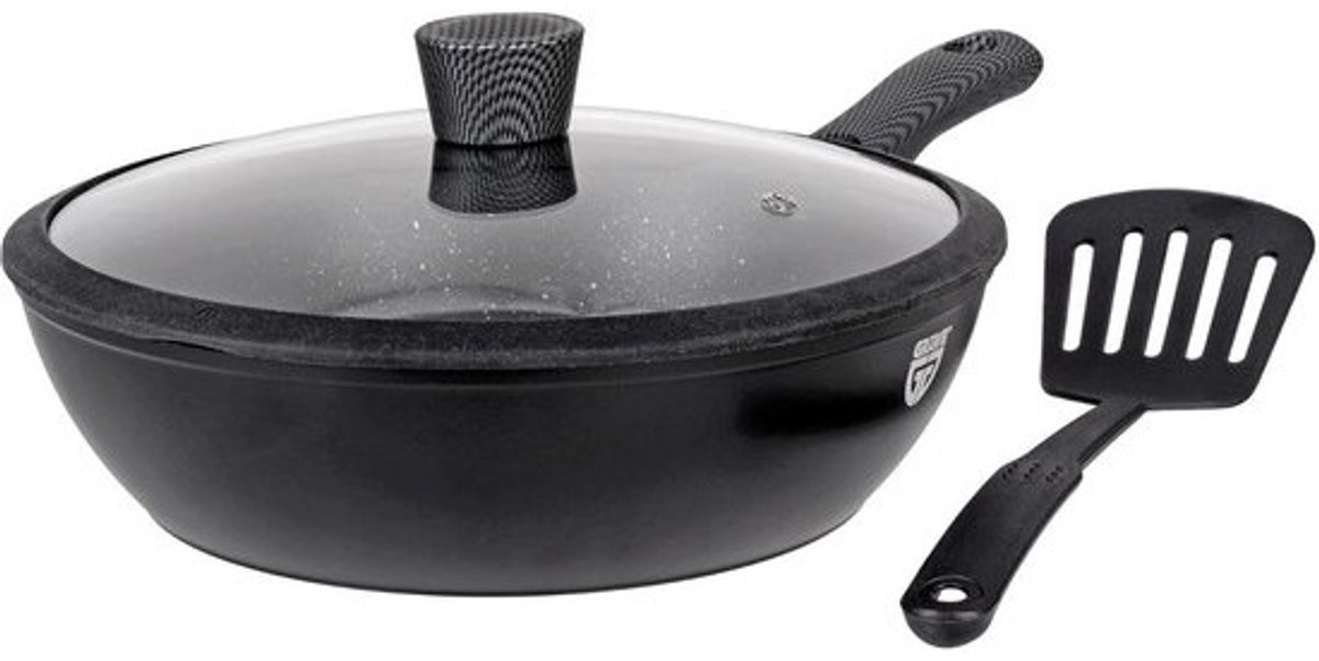 Aluminium Wokpan 28 cm met Afneembare Handgreep en Deksel voor Perfecte Aziatische Gerechten