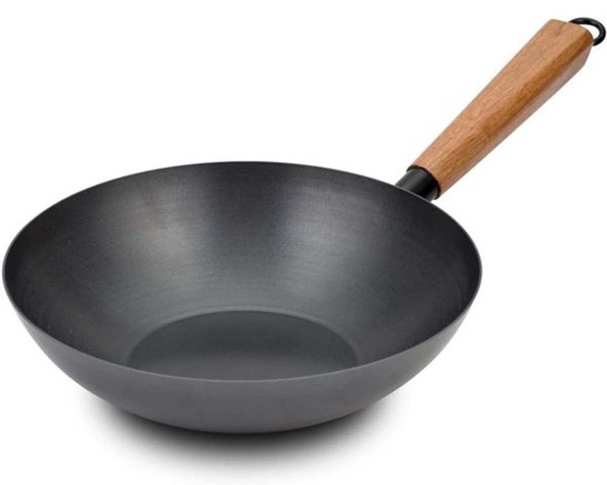 Diepe Kantonese Wokpan van Chinees Staal, 28 cm - Oosterse Keukenpan