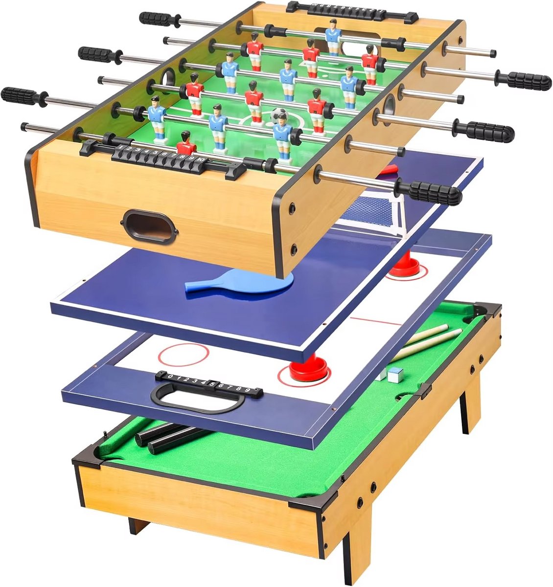 CreateEcom speeltafel - voetbaltafel - game tafel - multi-game houten voetbaltafel - airhockeytafel - compacte gametafel voor binnen, 81L x 43,5B x 32H