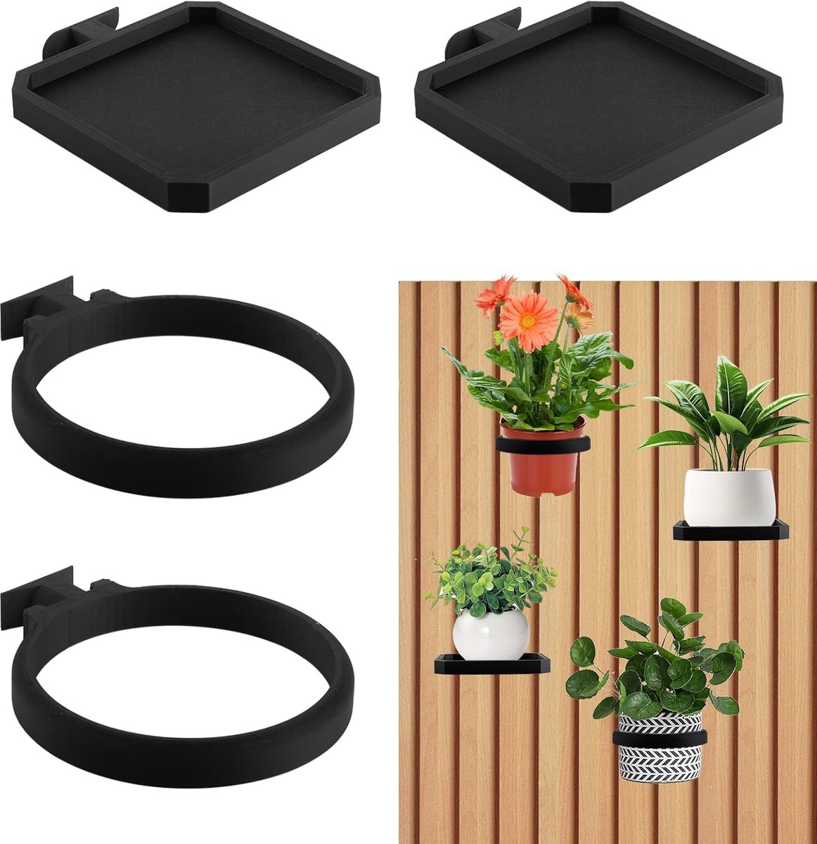 Plantenbakken, 4 stuks, rek voor akoestische panelen, accessoires voor akoestische panelen, zonder boren, pothouders - ShopVlot