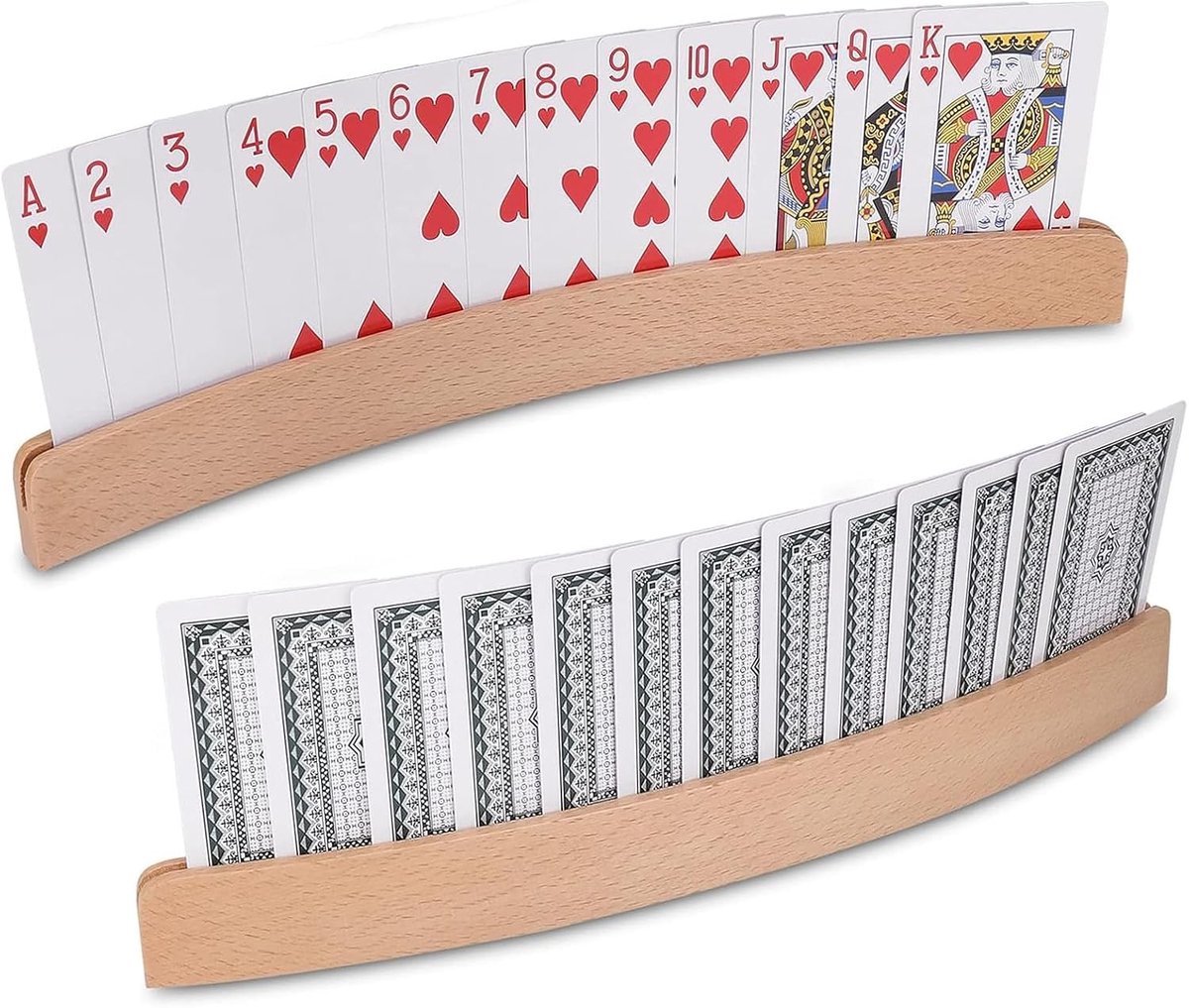 Set van 2 Houten Speelkaarthouders, 33 cm, Handenvrije Kaart Houder voor Kinderen, Senioren en Volwassenen, Ideaal voor Spellen en Kaartspellen