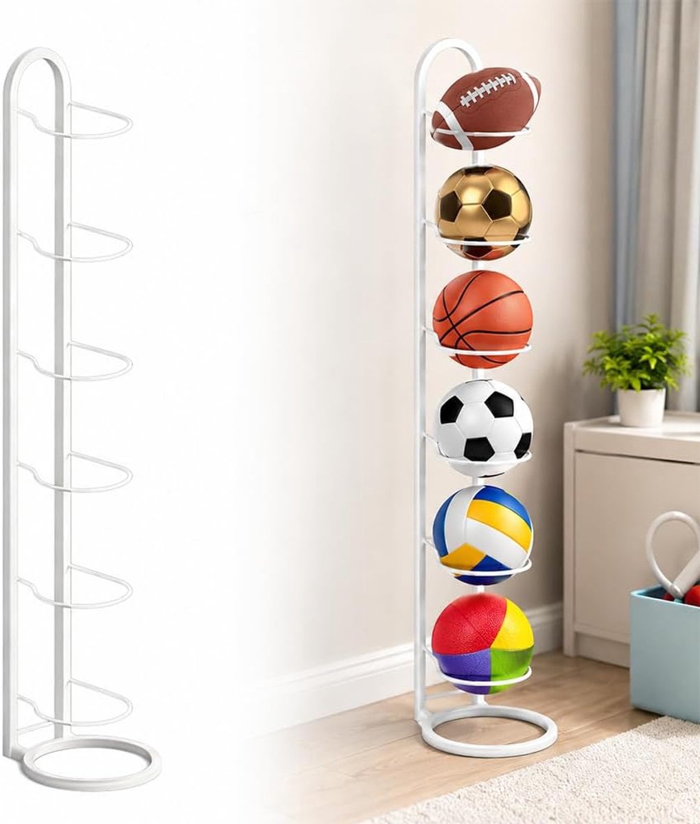 NAVESO Balstandaard met 6 niveaus, balstandaard, verticaal balrek, balhouder, basketbalhouder van metaal, afneembare - ShopVlot