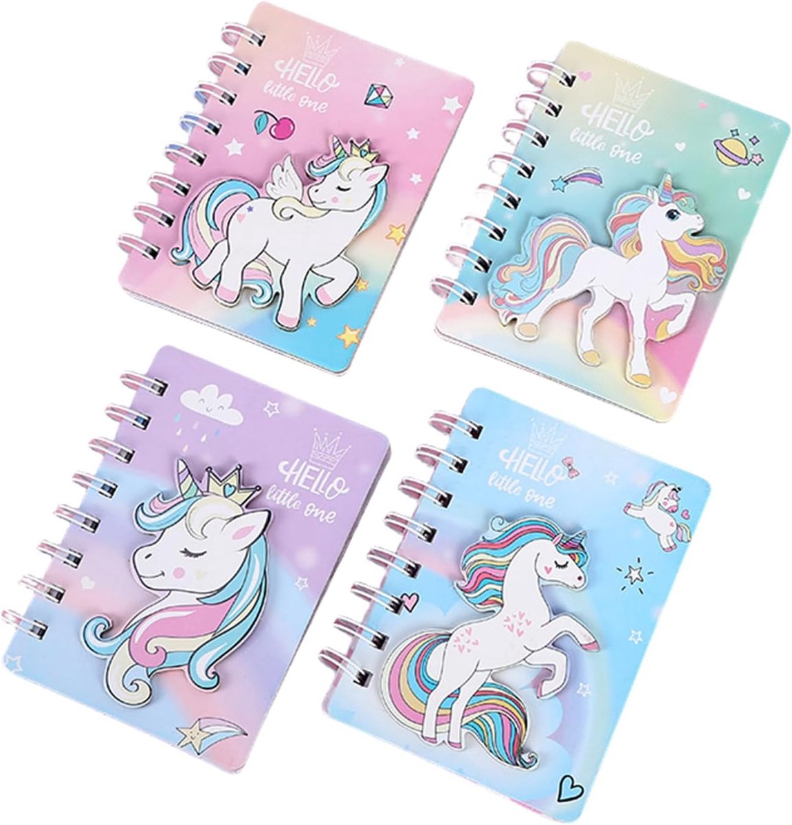 Unicorn Spiral Notebook, 4 Pieces, Pastel Rainbow Design - ShopVlot