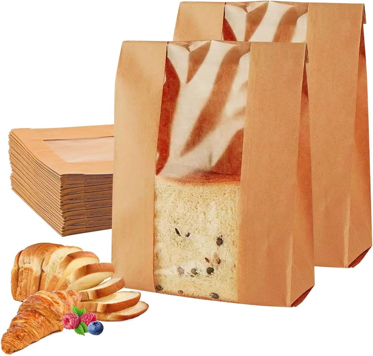 50 Pieces Paper Bags - Premium Kraft Paper Bread Bags and Sandwich Bags with Window, Ideal for Bread, Breakfast, and - ShopVlot