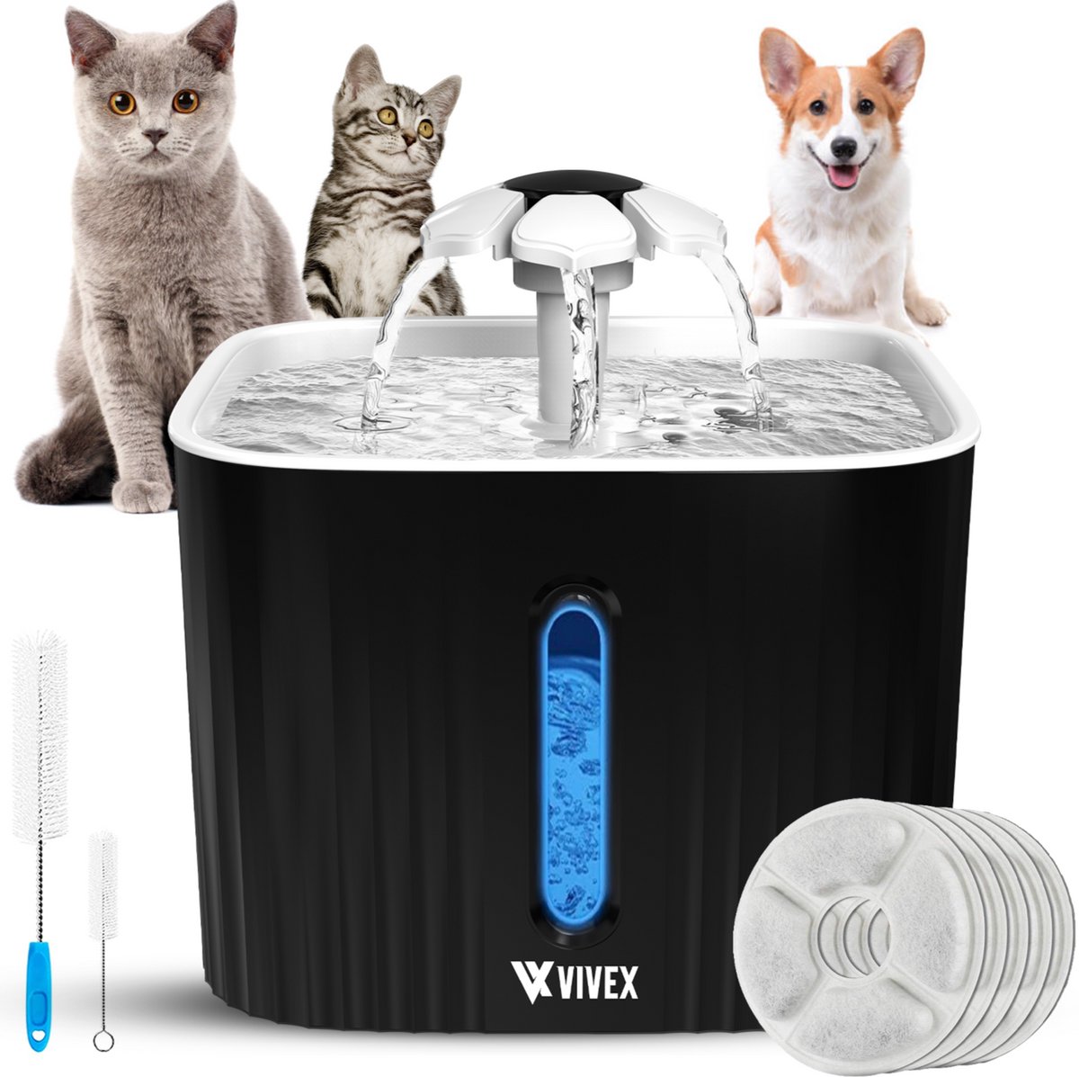 Bol.com Vivex® Drinkfontein - Waterfontein voor Katten en Honden - Incl. 6 Filters en cleaning tool - Muisstil aanbieding