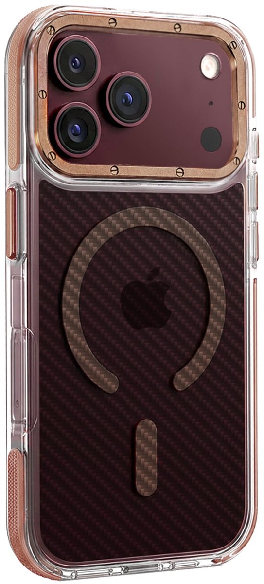 Hoesje - Geschikt voor Apple iPhone 18 Pro Max - Magsafe Compatible - Carbon Look - Sterk & Shockproof - Back Cover - Shock Proof Case - Telefoon Hoes Shockproof - Telefoonhoesjes - Bruin