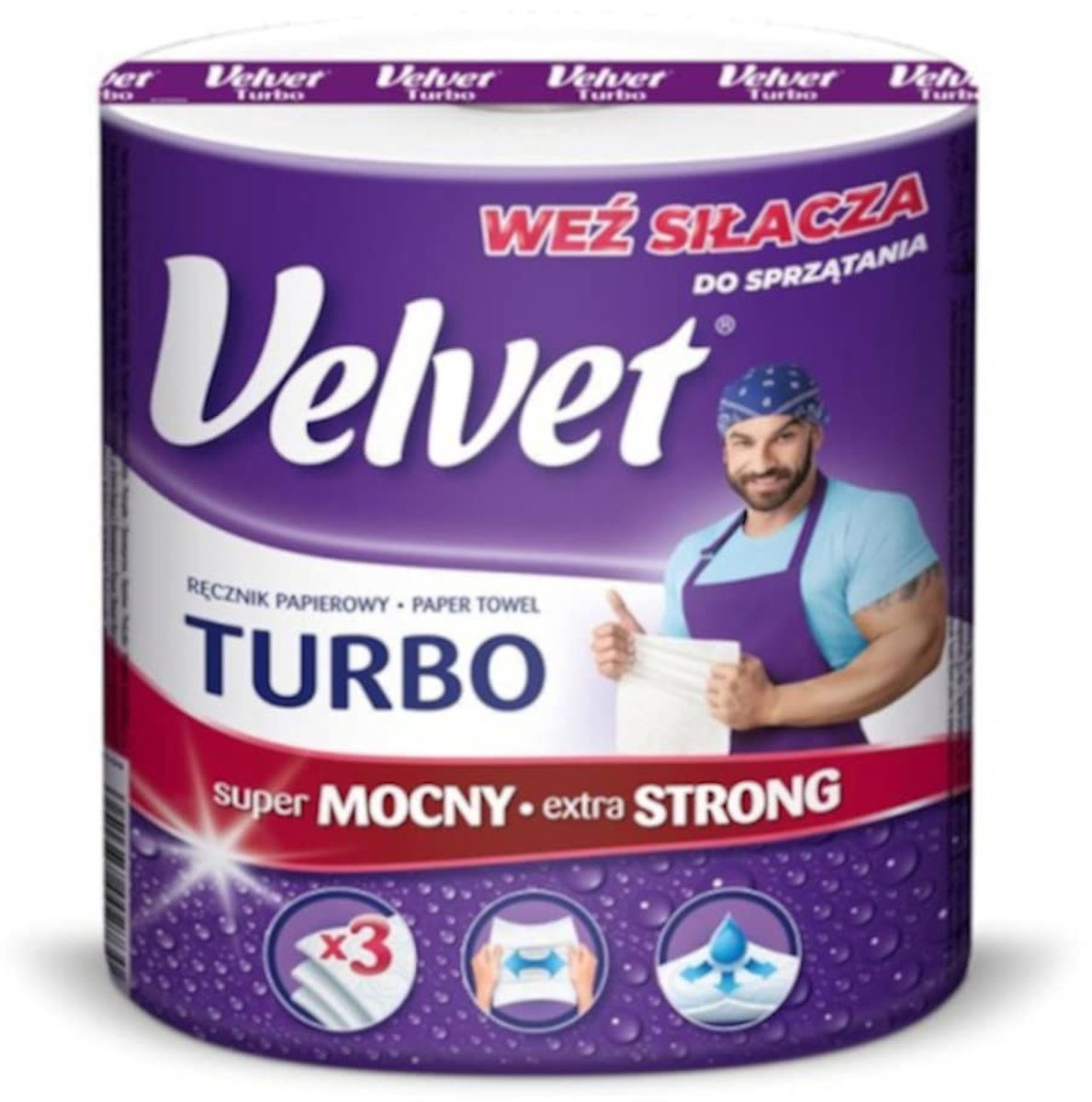 VELVET Turbo cellulose handdoekrol/voor thuis/keuken/badkamer/kantoor/schoonmaak/3-laags/efficiënt/absorberend/340 - ShopVlot