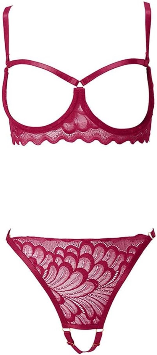 Sexy dames erotische lingerie Vrouwen Hollow Out Lace Bra En Crotchless G string Sexy Lingerie 2PC-wine_S