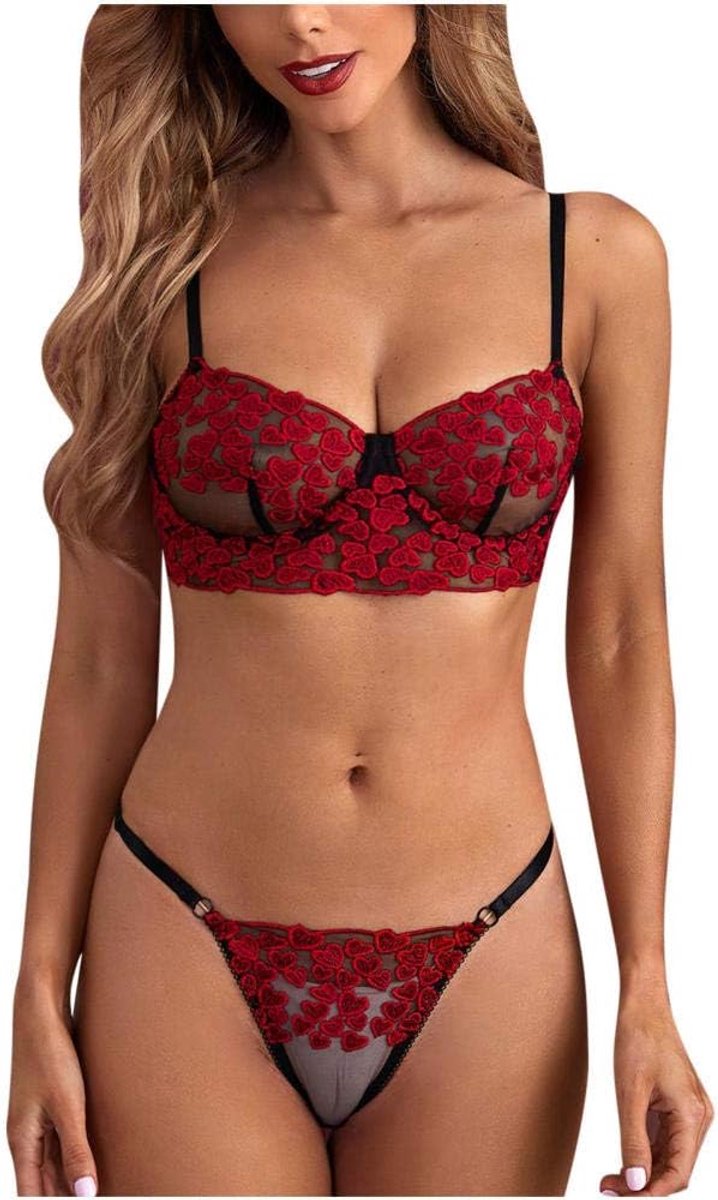 Bodystockings dames Vrouwen Geborduurd Perspectief Lingerie Kanten Beha G-String Ondergoed Sexy set