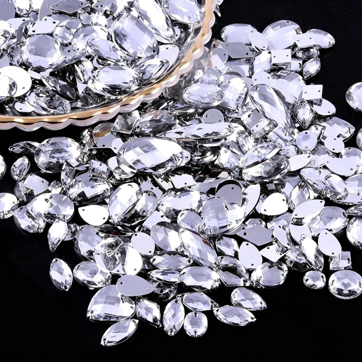 Strasssteentjes om op te naaien 180-200 stuks Gemengde vormen voor kleding, Kristal versieringen voor jurken, schoenen, tassen en DIY knutselen, Platte achterkant strass set