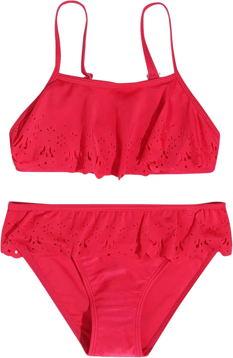 Badpak voor meisjes, kinderen, 2-delig, bikini, uv-bescherming, bloemenprint, ruches, strand, zwembad, zwemmen, zomer, vakantie, snel, A123